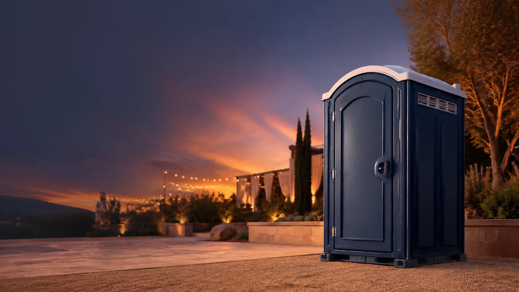 Portable restroom shown for rental planning in Austin, TX